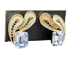 Van Dell Vintage Earrings Signed Screw Back 1/20 12K GF Gold Filled Blue